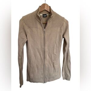Tan Twik Ribbed Zip-Up Sweater